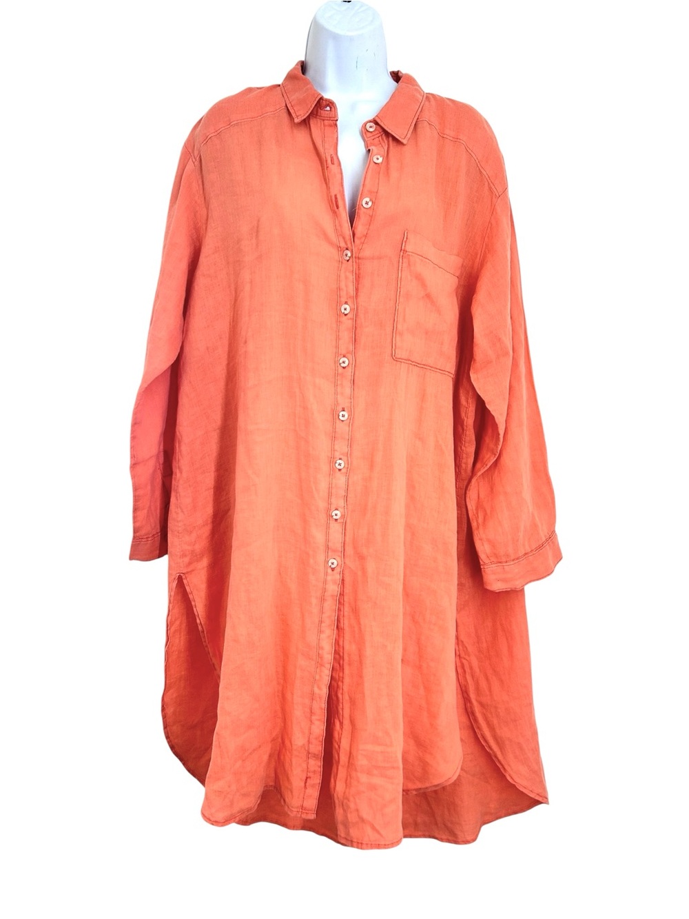 Anthropologie Button-down Linen Tunic Shirt Dress size L Coral Relaxed NWOT - Picture 2 of 13